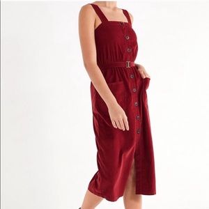UO Burgundy Corduroy Button Down Midi Dress